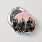 Pastell-Futuristische Stadt-Fantasie-Skyline-Kunst Button (Vorne & Hinten)