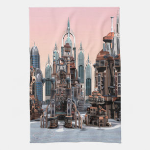 Pastell-Futuristische Stadt-Fantasie-Skyline-Kunst Handtuch