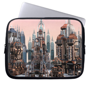 Pastell-Futuristische Stadt-Fantasie-Skyline-Kunst Laptopschutzhülle