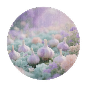 Pastell-Gardentraumlandschaft mit Knoblauch Schneidebrett