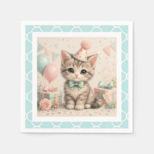 Pastell-Geburtstag-Kätzchen-Illustration Papier Se Serviette