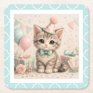 Pastell-Geburtstag-Kätzchen-Illustration Rechteckiger Pappuntersetzer