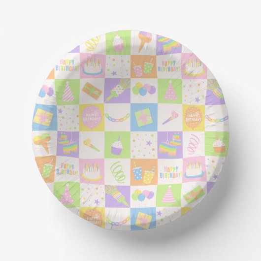 Pastell-Geburtstagsparty-Papier-Schalen Pappteller (Vorderseite)