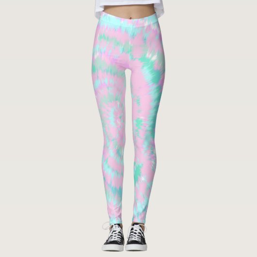 Pastell Gefärbte Krawatte Muster Pink Aqua Minze G Leggings (Vorderseite)