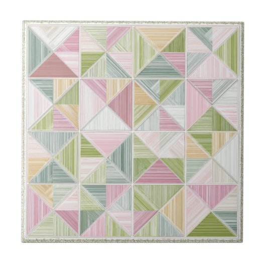 Pastell-Geometrisches Cottagecore-Quiltmuster Fliese (Vorderseite)
