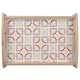 Pastell-Geometrisches Fliesenmuster | Rosa Mint Li Serviertablett