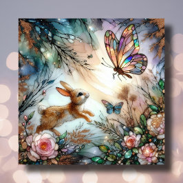 Pastell gestanztes Glas Bunny Chases Butterfly Oas Feiertagskarte