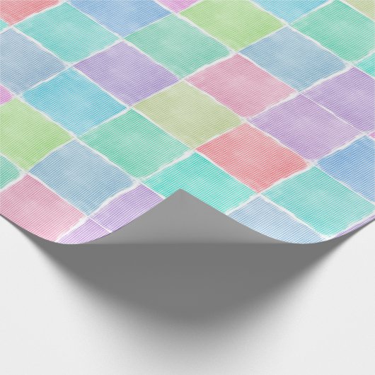 Pastell-Gingham-Blöcke Geschenkpapier (Ecke)