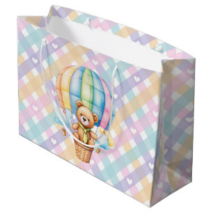 Pastell-Gingham-Herzen   Große Geschenktüte