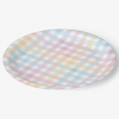 Pastell-Gingham-Papierplatte Pappteller (Schrägansicht)