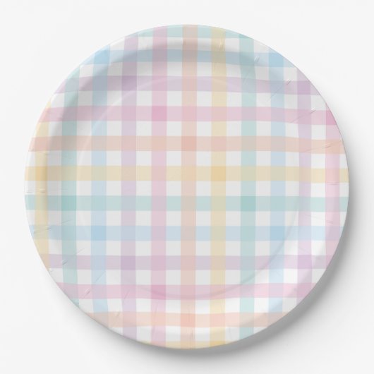 Pastell-Gingham-Papierplatte Pappteller (Vorderseite)