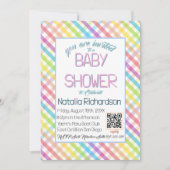 Pastell-Gingham-Regenbogen-Baby-Party Einladung (Vorderseite)