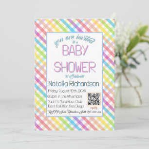 Pastell-Gingham-Regenbogen-Baby-Party Einladung