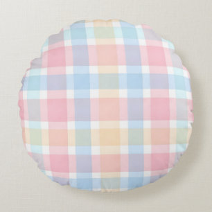 Pastell-Gingham – Sanftes Wasserfarbenmuster Rundes Kissen