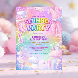 Pastell Glitter Mädchen Pyjama Party Geburtstag Einladung