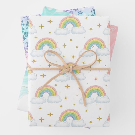 Pastell-Glitter-Ombre-Regenbogen-Farben-Muster Geschenkpapier Set (Beispiel)