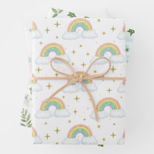 Pastell Glitter Ombre Regenbogenfarben Muster Geschenkpapier Set