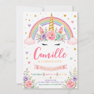 Pastell Glitter Regenbogen Einhorn Geburtstag Einladung