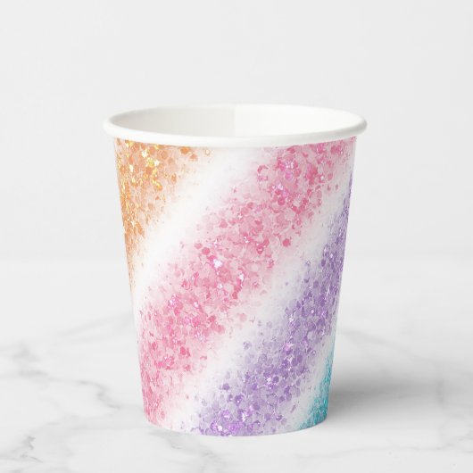 Pastell Glitter Regenbogen Pappbecher (Links)
