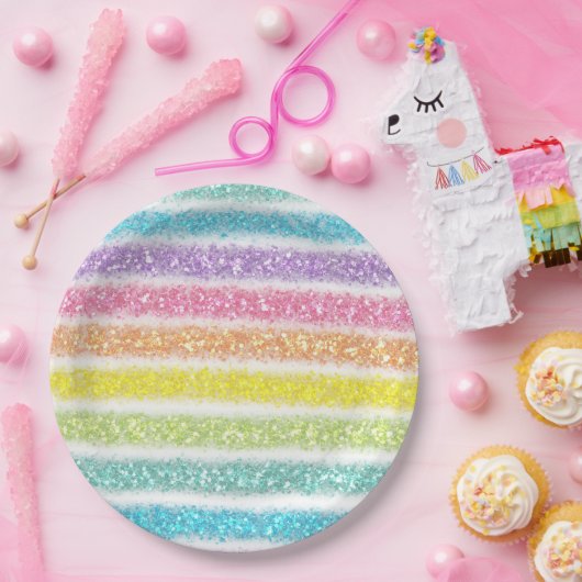 Pastell Glitter Regenbogen Pappteller (Party)