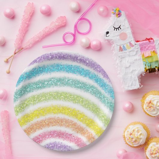 Pastell Glitter Regenbogen Pappteller (Party)