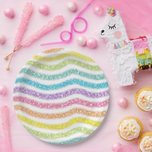 Pastell Glitter Regenbogen Pappteller (Party)