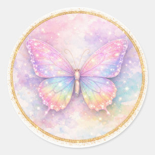 Pastell Glitter Schmetterlingskreis Runder Aufkleber