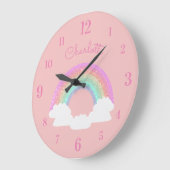Pastell Glitzer Regenbogen mit Individuelle Name a Große Wanduhr (Winkel)