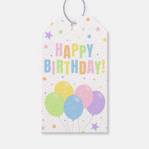 Pastell Glücklicher Geburtstag Luftballons Konfett Geschenkanhänger