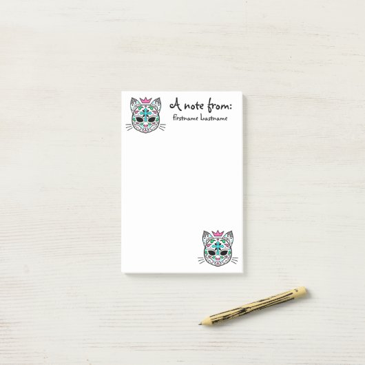 Pastell Goth Katzenklumpskull mit Ihrem Namen Post-it Klebezettel (Auf Schreibtisch)