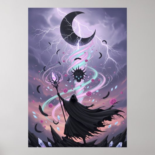Pastell-Gotischer Arkan-Zauberer mit Kristallstab Poster (Vorne)