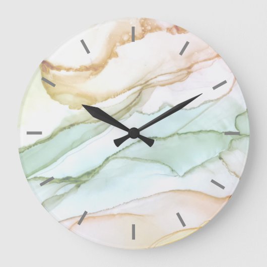 Pastell Green Beige Apricot Abstrakt große Uhr (Vorderseite)