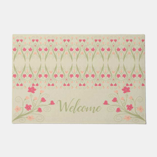 pastell grün mit Blumen Fußmatte (Vorderseite)