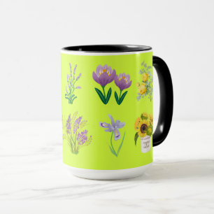 Pastell Grüne Tasse mit Gelb und Lila Blumenstrauß