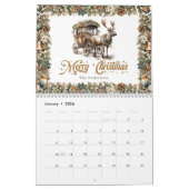 Pastell-grüner Kranz und Gold Rentier und Schlitte Kalender (Jan 2026)