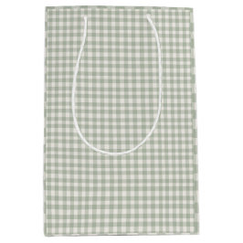 Pastell-grünes Gingham-Muster Mittlere Geschenktüte