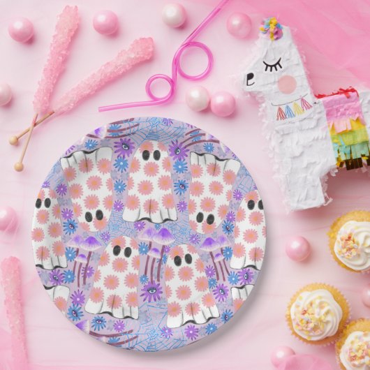 Pastell Halloween Floral Ghosts Pappteller (Party)