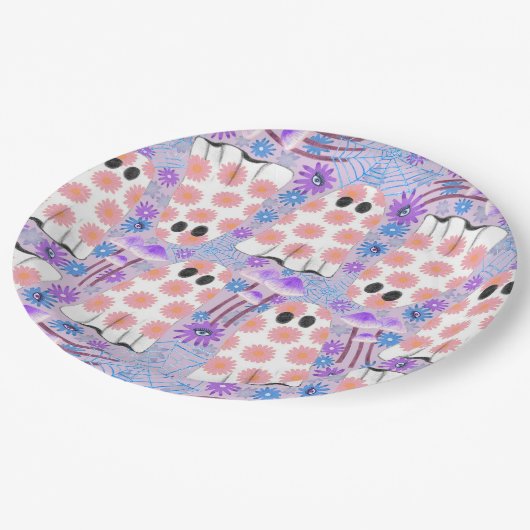 Pastell Halloween Floral Ghosts Pappteller (Schrägansicht)