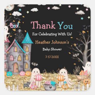Pastell-Halloween-Geschlecht-Reveal-Baby-Shower Quadratischer Aufkleber