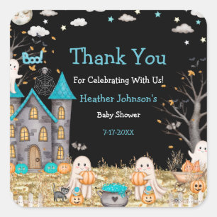 Pastell-Halloween-Little-Boo-Junge-Baby-Party Quadratischer Aufkleber