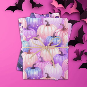 Pastell Halloween Pumpkins, Skulls, Krähen, Pinks Geschenkpapier Set