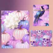 Pastell Halloween Pumpkins, Skulls, Krähen, Pinks Geschenkpapier Set