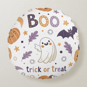 Pastell-Halloween-Rundkissen – Buh & Geister Rundes Kissen
