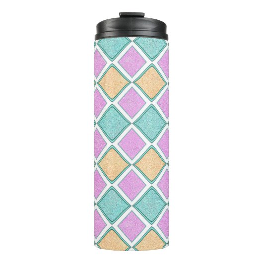 Pastell-Harlekin-Prism-Diamantmuster Thermosbecher (Vorderseite)
