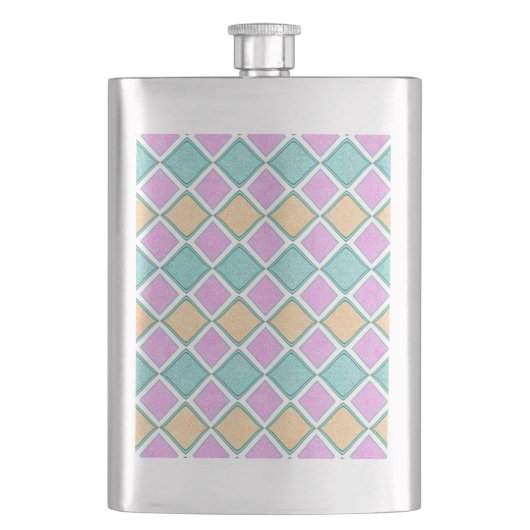Pastell-Harlekin-Prisma-Diamantmuster Flachmann (Vorderseite)