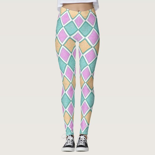 Pastell-Harlekin-Prisma-Diamantmuster Leggings (Vorderseite)