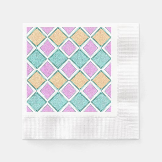 Pastell-Harlekin-Prisma-Diamantmuster Serviette (Vorderseite)
