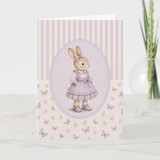 Pastell-Hasen-Mädchen-Grußkarte im Vintage-Stil Karte