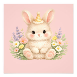 Pastell-Hasen-Wildblumen-Illustration Fotodruck