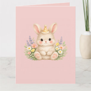 Pastell-Hasen-Wildblumen-Illustration Karte